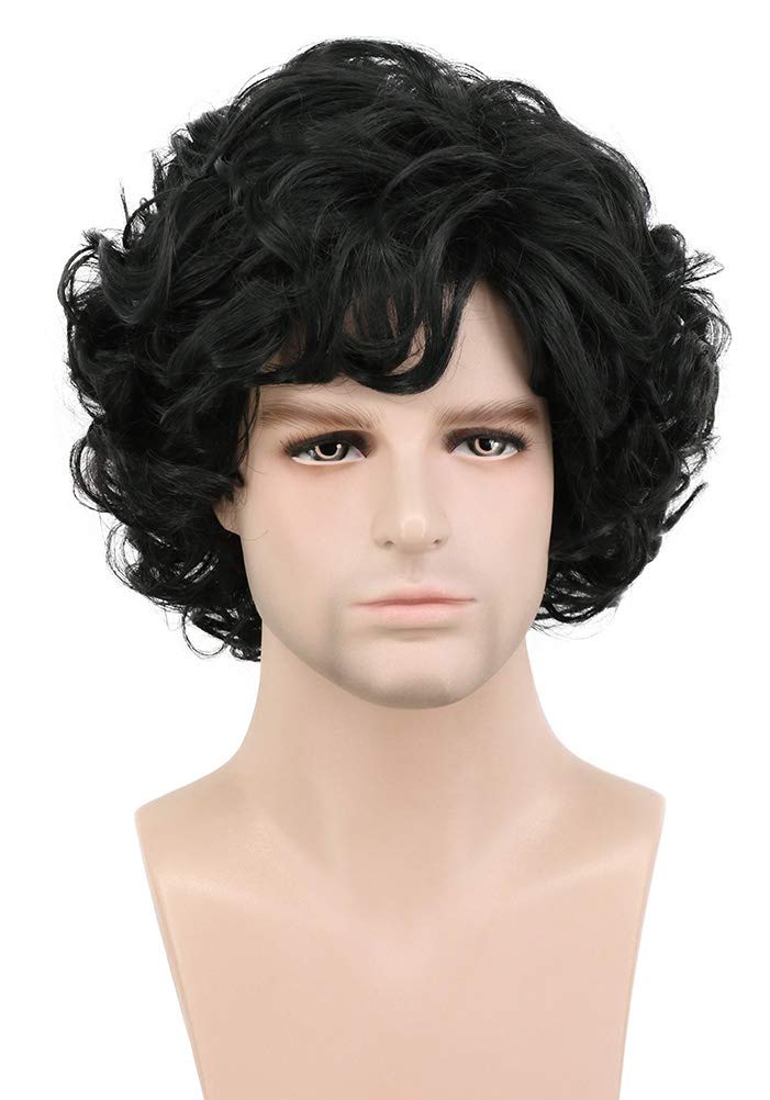 Karlery Men's Black Short Fluffy Curly Wig Halloween Cosplay Wig Anime Costume Party Wig