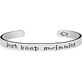Jvvsci just keep swimming Cuff Bracelet - Motivational Inspirational Message Jewelry, Courage, Don't Give Up, Move On, Sisters Best Friend BFF Encouragement Gift