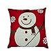Red Embroidery Christmas Pillow Covers Set of 4, BLUETTEK Snowman, Christmas Deer, Snowflake, Merry Christmas Decorative Throw Pillow Case Cushion Covers 18 X 18 Inch for Bed Sofa