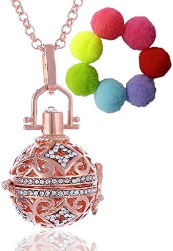 Sharefashion Shiny Rhinestone Hollow Locket Necklace for Aromatherapy Essential Oil Fragrance Diffuser (Rose Gold)