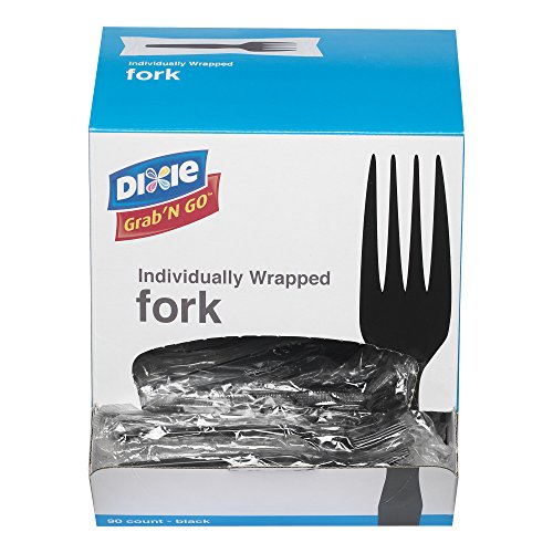 Dixie Individually Wrapped 6.104" Medium-Weight Polystyrene Plastic Fork by GP PRO (Georgia-Pacific) Black FM5W540 540 Count (90 Forks Per Box 6 Boxes Per Case)