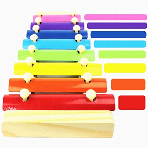 XCSSKG 8 Key Notes Wooden Colorful Hand Knock Piano Glockenspiel Xylophone with Two Mallets Musical Instrument Educational Toy for Kids