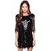 Deargles Womens Dress In Sequins Lace Hollow Out Half Short Sleeves SS16001