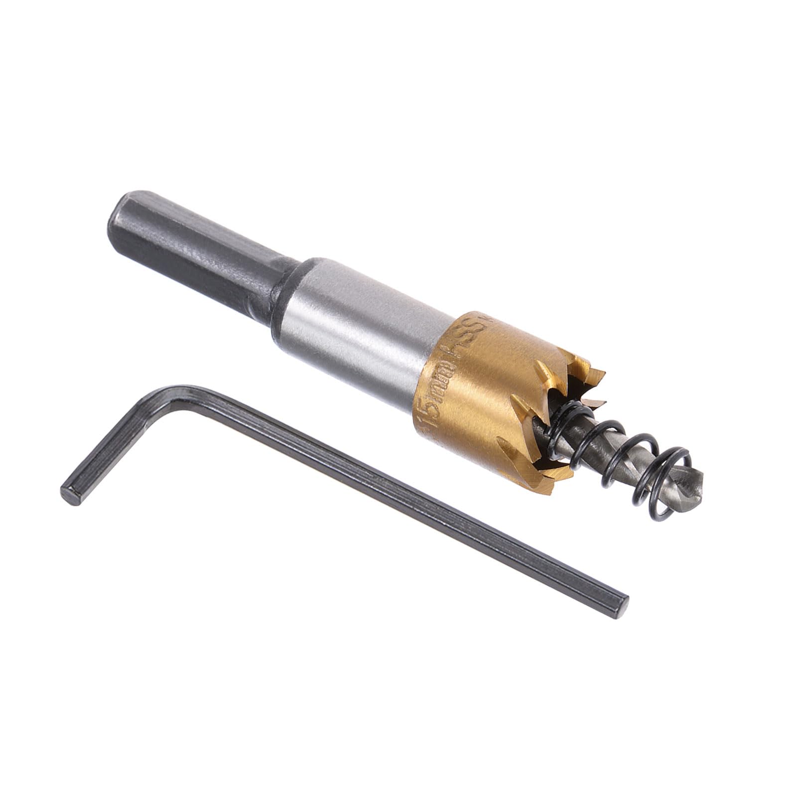 Kozelo 1pcs Hole Saw - [15mm] HSS (High Speed Steel) 4341 Drill Bit Hole Cutter for Stainless Steel Aluminum Metal Wood Plastic Use, Titanium Plated, Triangular Shank