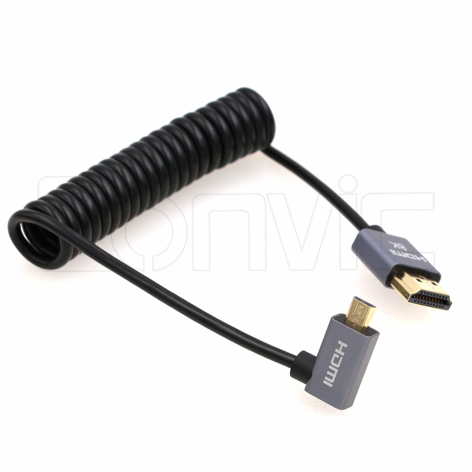 Eonvic 8K 2.1 HDMI to Micro HDMI Right Angle Cable High Speed 48Gbps Coiled Cable for Atomos-Ninja-V 4K-60P Record 48Gbps HDMI for Canon-R5C,R5,R6