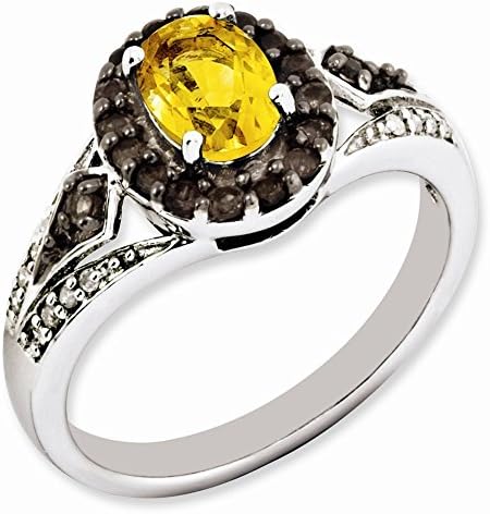 Sterling Silver Citrine and Smokey Quartz &amp; Diamond Ring