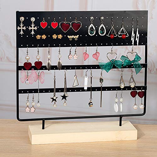 Jewelry Earrings Stand Organizer, Jewelry Ear Stud Display Stands Earring Organizer Stand Jewelry Holder Organizer Display Tree 3 Tier 144 Holes with Crystal Keychain (Black)