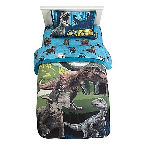 .Jurassic World. 2 Blue Fusion Children's Sheet Set, Scattered Roaring Dinosaurs Design, Snug Linens Create a Prehistoric Playground Perfect for Bedtime (Full)