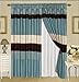 Grand Linen Modern Blue/Brown/Beige Faux Silk Taffeta Window Curtain/Drape Set with Sheer Backing 120-by-84-Inch