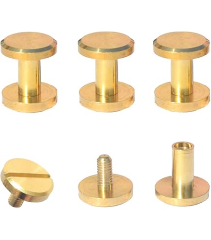 30 Pack Brass Chicago Screws - 12mm Post, 6mm Base, M3 Thread, Flat Head For Leather Craft, Belts, Straps, DIY Fasteners