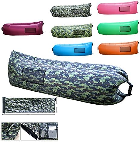 Polan™Inflatable Camouflage Green Air Lounger,Waterproof Lazy Bag for Camping Sleeping Bag Outdoor or Indoor Portable Air Sleeping Sofa for Beach Park Backyard