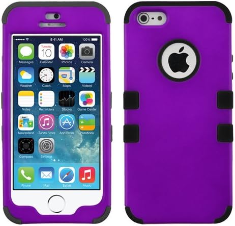 MyTurtle Shockproof Hybrid 3-Layer Hard Case Bundled with [9H Tempered Glass] Screen Protector Shock-Absorption and Anti-Scratch Bumper Back Cover for iPhone SE 5S 5 (Purple Black)
