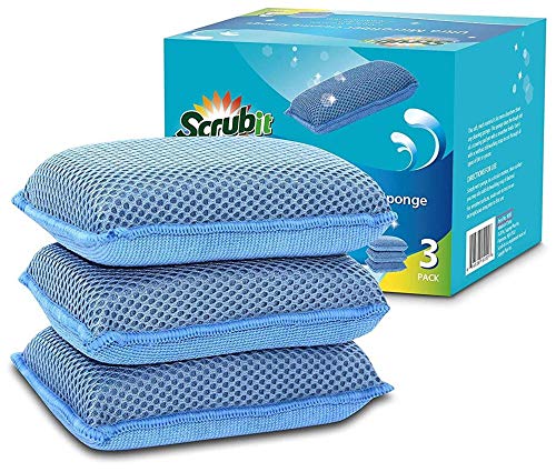 esponja de cocina de microfibra miracle de scrub-it - esponjas de limpieza para lavavajillas de alta resistencia que no rayan - lavable a máquina - 