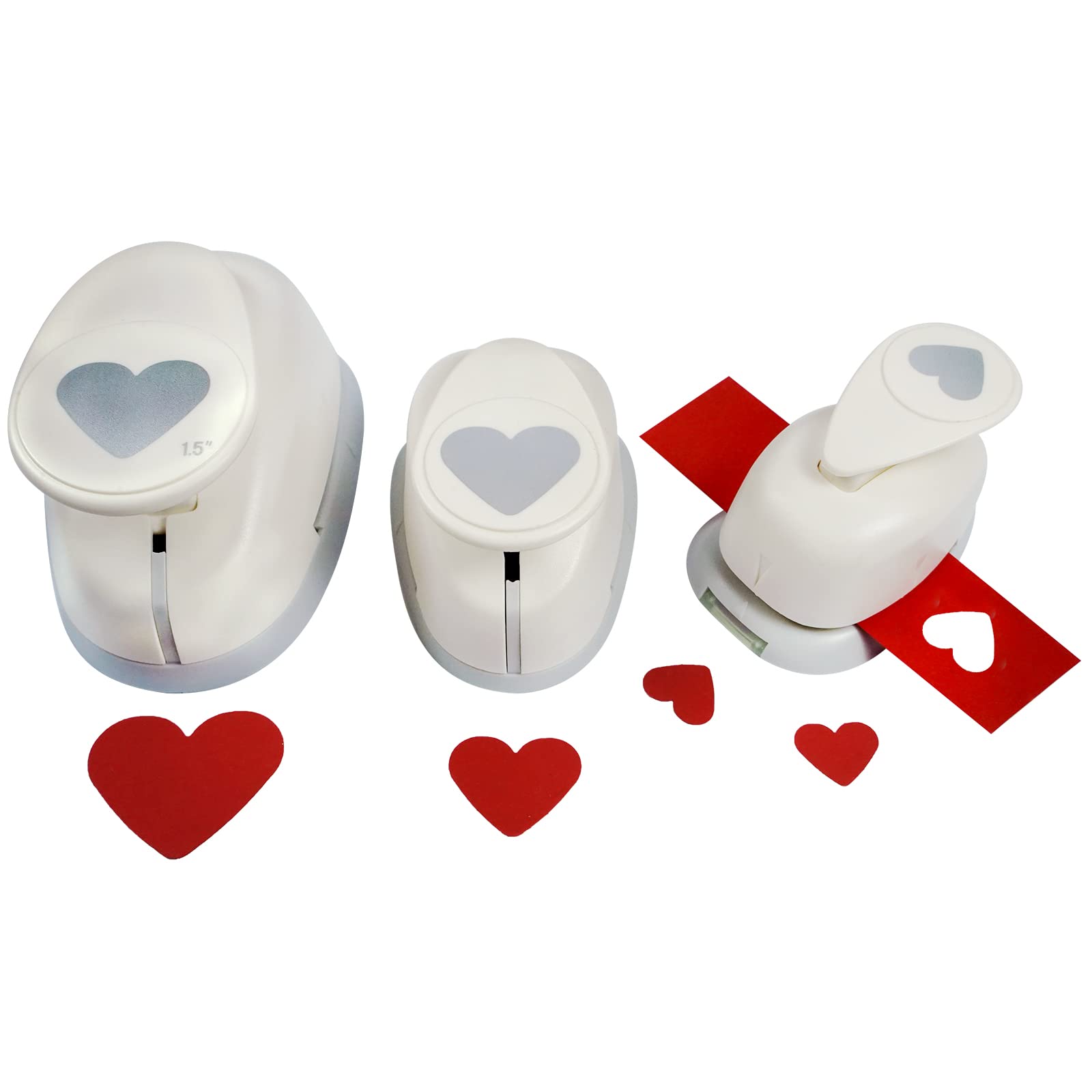 MCE-Commerce Heart Punch Set of 3, White, 1x 1,6cm, 1x 2,54cm, 1x 3,81cm