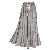 Women's Embroidered Broom Long Peasant Skirt - Enzyme Wash - Gray - Large