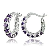 Sterling Silver Genuine, Created or Simulated Gemstone Small Round Huggie Hoop Earrings