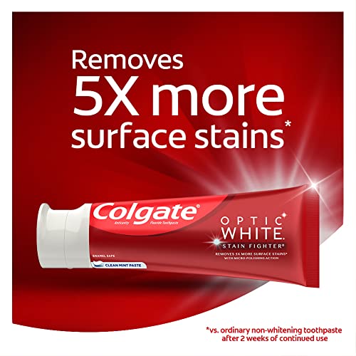 Colgate Optic White Stain Fighter Whitening Toothpaste Gel, Fresh Mint, Safely Removes Surface