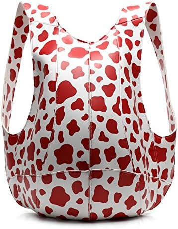 Original Design Cute Cow Pattern Unisex Parent-child PU Leather Backpack Rucksack (Large, Red)