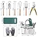DRILLPRO 9 Piece Garden Tool Set, Gardening Steel Tools All-in-One Tool Bag, Durable Folding Stool, Stainless Steel Hand Tools Kit Bag