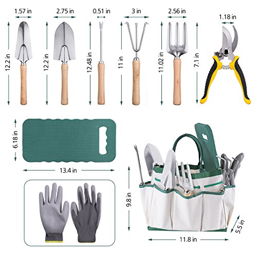 DRILLPRO 9 Piece Garden Tool Set, Gardening Steel Tools All-In-One Tool Bag, Durable Folding Stool, Stainless Steel Hand Tools Kit Bag  - Thumbnail 5
