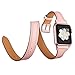 Elobeth iWatch 40mm 38mm Genuine Leather Band Double Wrap Slim Bracelet Strap Metal Buckle Designed Thread Compatible Apple Watch 40mm 38mm Series 4/3/2/1, Double Tour Pink (Rose Gold Buckle) 40/38mm