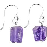 InfinityGemsArt Raw Amethyst Earrings for Women February Birthstone Jewelry Natural Gemstone Rough Dangle & Drop Pair Chakra Energy Healing Crystal 925 Sterling Silver Valentines Day Gifts For Her