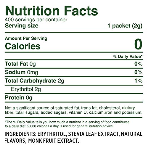 WHOLE EARTH Stevia & Monk Fruit Plantbased Sweetener, 400 Packets