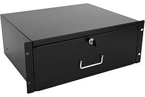 RAISING ELECTRONICS Drawer Server Cabinet Case 19 Inch Locking Rack Mount DJ Lockable Deep Drawer with Key (4U)