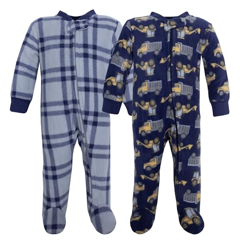 Hudson Baby Infant Boys Fleece Sleep and Play, Construction Trucks, Newborn