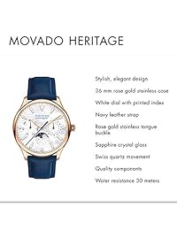 Movado acero inoxidable y piel Casual reloj de cuarzo suizo, color: azul (modelo: 3650011)