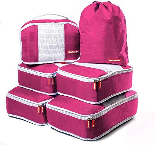 Packing Cubes, 6 Set Packing Bags, Lightweight Packing Cases, Packing Organiser for Luggage, Packing Cube for Travel, Pink