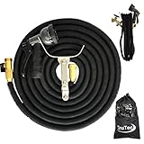 TruTec 100 Foot, Triple Layer Latex Core, Solid Brass Fitting Shut Off Valve Spray Nozzle Stainless Steel Holder, Expanding Garden Hose - Black
