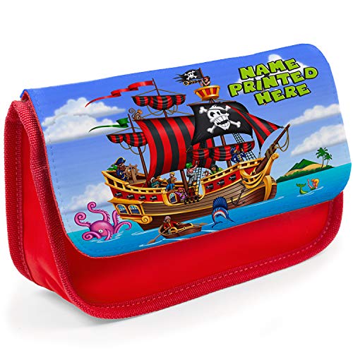 Personalised-School-Pencil-Case-Pirate-Stationary-Bag-Boys-Girls-ST837-Red