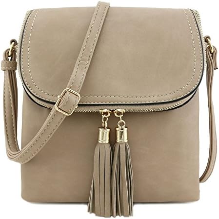 Flap Top Double Compartment Crossbody Bag with Tassel Accent