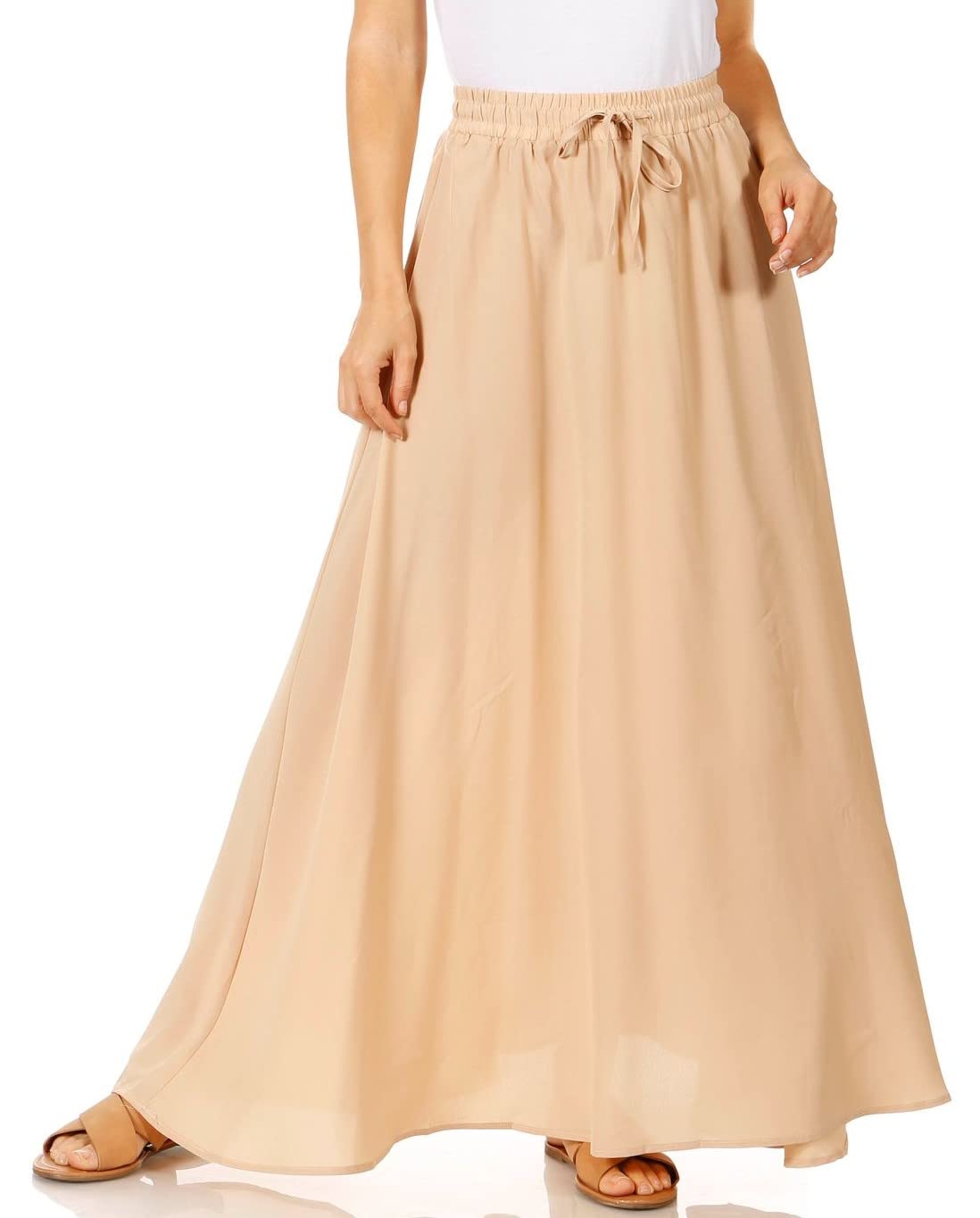 Photo 1 of Khaki Maxi Skirts for Women Long Length Reg & Plus Size Skirts for Women & Teens, Summer Beach Coverup Skirt Aline Flowy Elastic High Waisted Midi Womens Skirts (Large, Khaki)