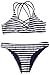 CUPSHE Women's Stripe Printing Strappy Cross Padding Bikini Set Beach Swimwear Bathing Suit Medium