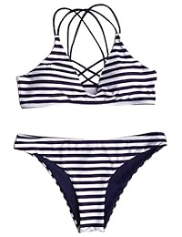 Bikini de playa con estampado de rayas y acolchado cruzado, para dama