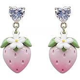 Red Strawberry Earrings 3D Simulation Strawberry Drop Dangle Earrings for Women Cute Acrylic Fruit Earrings Resin Strawberry Stud Earrings for Holiday