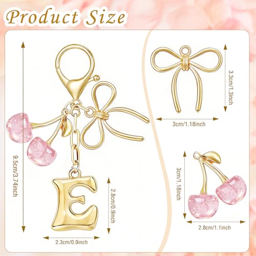 MWOOT Llavero con Letra inicial de burbuja con lazo y cereza, Llaveros de Letra lindos para mujeres,Encantos de bolso mochila y bolso de mano, Rosa