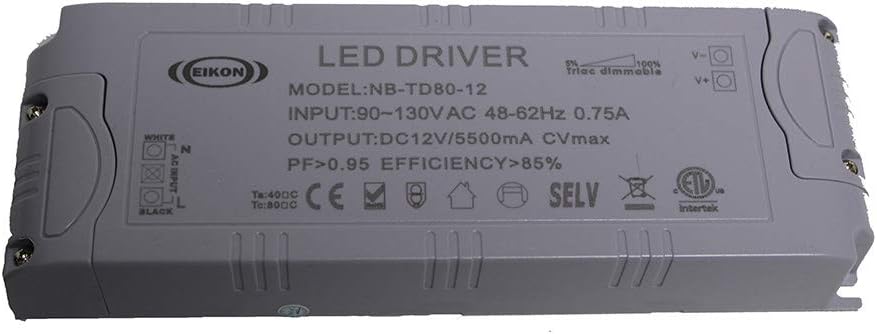 NovaBright Electra 80 Watt 12V TRIAC Dimmable LED Driver Transformer for LED Strip Lights Constant Voltage ETL Compatible w/ Leviton for Kitchen Cabinets, Crown Molding NB-TD80-12