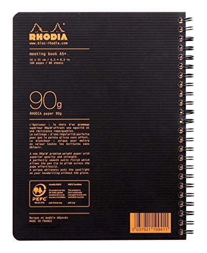 Rhodia Rhodiactive Meeting paper Book 90g paper - Lined 80 sheets - 6 1/2 x 8 1/4 - Black cover, Pack of 3