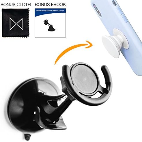 Namisam Pop Car Mount Windshield Short Holder, Cell Phone Stand With Collapsible Grip - For Phones With Expanding Grip, Easier Navigation, Calling &amp; Music (Lens/Screen Cloth &amp; E-BOOK Guide Included)