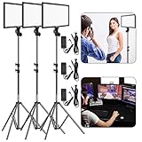 Bi-Color LED Video Light Stand Lighting Kit 3 Pack 15.4'' Large Panel 3000K-5800K 45W 4800LM Dimmable 1-100% Brightness Soft Light for YouTube Game Video Shooting Live Stream Photography Lighting