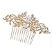 Leaf CZ Crystal Rhinestone Hair Comb Hair Pins Bridal Wedding Hair Accessories Jewelry 4012 (Gold)