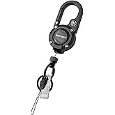 Retractable Keychain Heavy Duty Carabiner Badge Holder, Tactical ID Badge Reel with 30.5” Steel Retractable Cord, 8.0 OZ with Compass, Badge Strap and Key Ring (1 Pack)