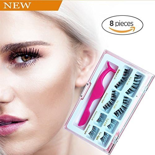 Upgraded Magnetic Eyelashes + Tweezers, Long Size and Half Size in One Set, 0.2mm Ultra Thin Magnetic False Eyelashes, 3D Reusable Fake Lashes, Natural Look 2 Pairs / 8 Pieces