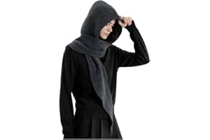 Halemet Women Knit 2-in-1 Hat and Scarf Winter Hat Scarf for Women Warm Shawl Wrap with Hood Balaclava Cap Poncho Neck Warmer