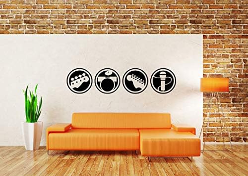 Vinyl Sticker Drums Drum Set Kit Guitar Key Mike Microphone Musician Logo Sign Music Rock Bar Club Mural Decal Wall Art Decor SA2757