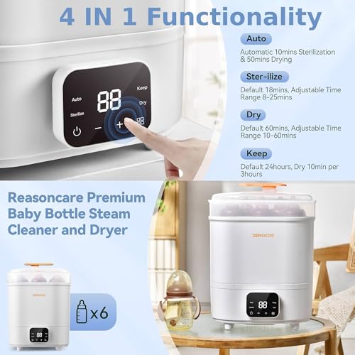 Dxmocos Baby Bottle Sterilizer and Dryer, 4-in-1 Electric Steam Sterilizer with LED Touch Screen, Auto Drying & Storage, BPA-Free, Fits Bottles & Accessories