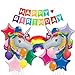 25Pack Colorful Happy Birthday banner &32 inch Unicorn balloons Bright Rainbow Stars Foil balloon For First birthday party decorations Baby shower Unicorn party supplies (colorful)